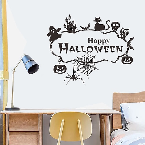 

3D Halloween Bat Spider Kitten Wall Stickers Bedroom Living Room Removable Pre-pasted PVC Home Decoration Wall Decal 1pc