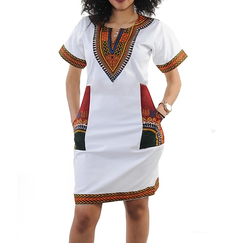 

Adults Women's African Print Dashiki Modern African Outfits For Party Festival 100% Polyester Graphic Short / Mini Carnival Masquerade Dress