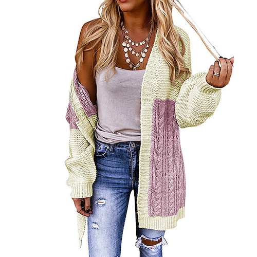 

Women's Cardigan Sweater Jumper Crochet Knit Knitted Color Block Open Front Stylish Casual Daily Holiday Fall Winter White S M L / Long Sleeve