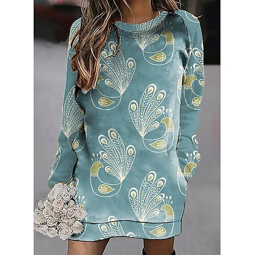 

Women's Pullover Hoodie Dress Animal Pocket Print Daily Weekend 3D Print Active Streetwear Long Clothing Apparel Hoodies Sweatshirts Blue