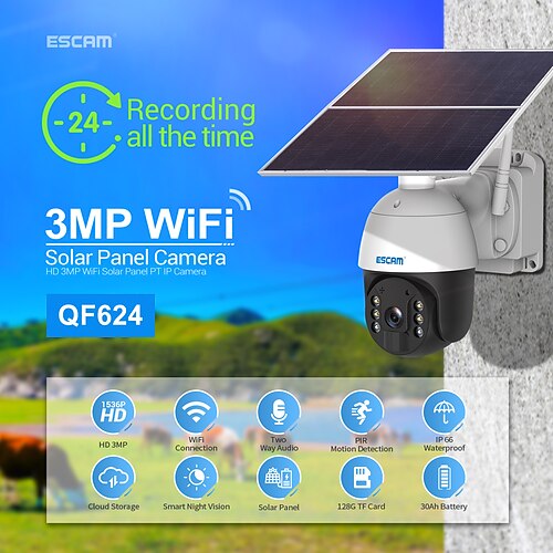 

ESCAM QF624 IP Camera 1080P PTZ WIFI Waterproof Wi-Fi Protected Setup Night Vision Outdoor Garden Support 128 GB / CMOS / Android