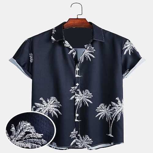 

Men's Seersucker Shirt Graphic Coconut Tree Turndown Blue Street Daily Short Sleeve Button-Down Print Clothing Apparel Lightweight Soft Breathable Comfortable / Summer / Summer / Sports