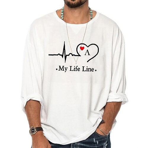 

Men's T shirt Tee Graphic Letter Crew Neck Gray White Black Print Street Sports Long Sleeve Print Clothing Apparel Fashion Designer Casual Comfortable