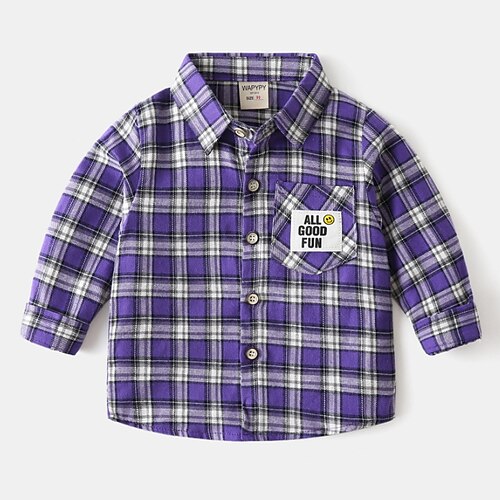 

Kids Boys Shirt Plaid Daily Long Sleeve Active 3-6 Years Winter Purple Brown