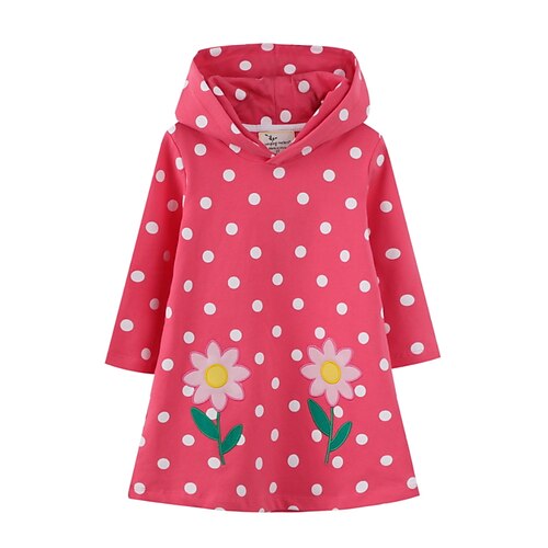 

Kids Girls' Dress Floral Shift Dress Asymmetrical Dress Daily Cotton Long Sleeve Casual Dress 2-8 Years Winter Rose Red