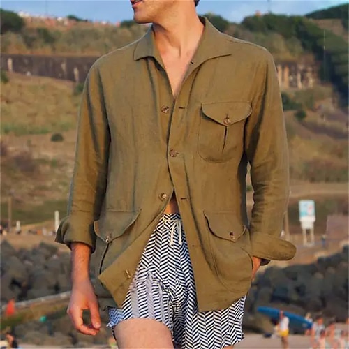 

Men's Shirt Solid Color Turndown Army Green Long Sleeve Street Daily Button-Down Tops Fashion Casual Comfortable