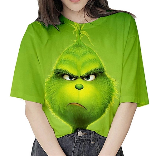 

Grinch Kids Girls' T shirt Cartoon Outdoor 3D Print Short Sleeve Crewneck Active 3-12 Years Spring Green