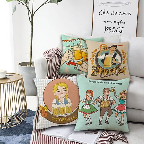 

Oktoberfest Beer Double Side Cushion Cover 4PC Celebrating German Bavarian Soft Decorative Square Throw Pillow Cover Cushion Case Pillowcase for Bedroom Livingroom Superior Quality Machine Washable Indoor Cushion for Sofa Couch Bed Chair