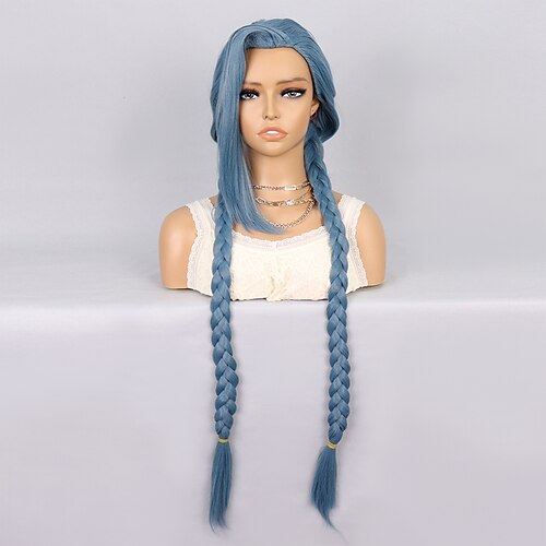 

Cosplay Wig Synthetic Wig True Damage - GIANTS Plaited Braid With Ponytail Wig Very Long Light Blue Synthetic Hair 44 inch Women's Cosplay Soft Party Blonde Blue / Daily Wear / Daily