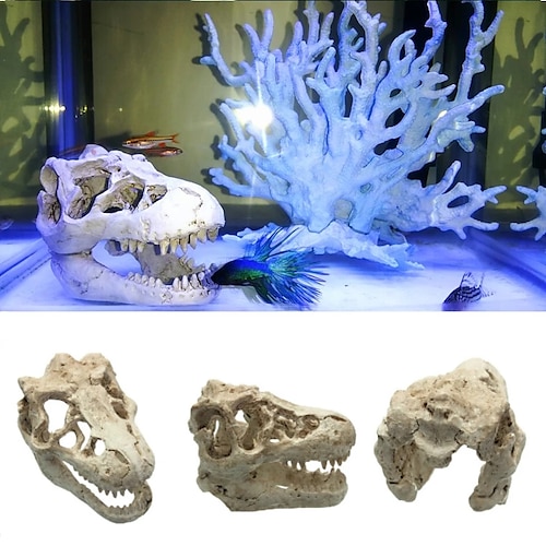 

Resina artificial aquário dinossauro crânio decoração tanque de peixes ornamento de cabeça de dinossauro casa caverna para peixes tartaruga réptil