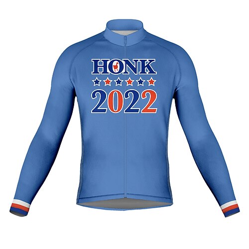 

21Grams Men's Cycling Jersey Long Sleeve Bike Top with 3 Rear Pockets Mountain Bike MTB Road Bike Cycling Breathable Quick Dry Moisture Wicking Reflective Strips Blue Honk Your Horn Polyester Spandex