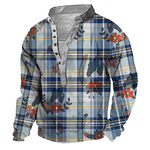 

Men's Unisex Sweatshirt Pullover Graphic Prints Tartan Flower Print Casual Daily Sports 3D Print Designer Casual Hoodies Sweatshirts Blue
