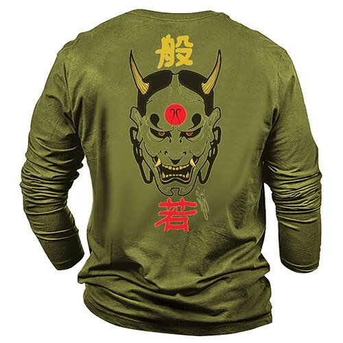 

Men's Unisex T shirt Tee Grimace Chinese character V Neck Green Black Gray Navy Blue Long Sleeve Hot Stamping Outdoor Street Print Tops Basic Sports Designer Simple