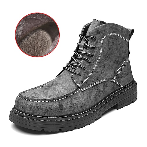 

Men's Boots British Style Plaid Shoes Snow Boots Combat Boots Winter Boots Fleece lined Casual Classic British Outdoor Daily Nappa Leather Booties / Ankle Boots Black Gray Winter Fall