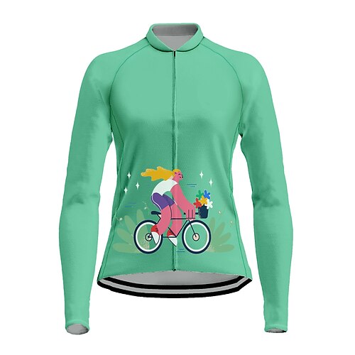 

21Grams Women's Cycling Jersey Long Sleeve Bike Top with 3 Rear Pockets Mountain Bike MTB Road Bike Cycling Breathable Quick Dry Moisture Wicking Reflective Strips White Green Yellow Graphic