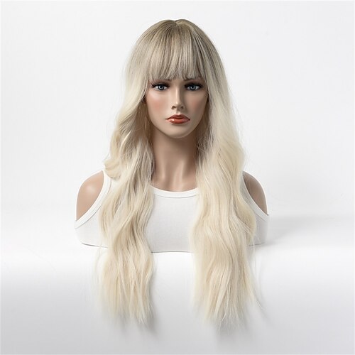 

Synthetic Wig Wavy Women's Wigs Chemical Fiber Highlights Gradient Color Fluffy Long Curly Hair Headgear Matte Silk Bangs Wig