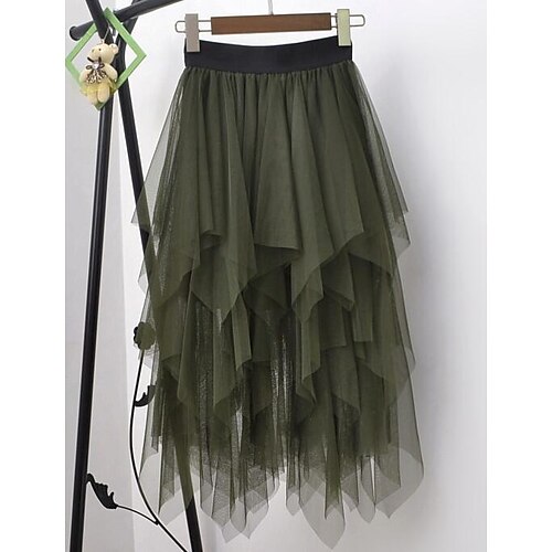 

Women's Skirt Tutu Asymmetrical Organza Pink color Dark Grey Brown Skirts Layered Asymmetric Hem Fashion Casual Daily Weekend One-Size / Loose Fit