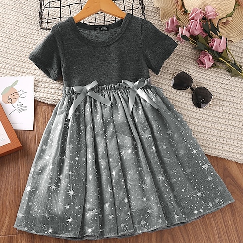 

Kids Little Girls' Dress Galaxy A Line Dress Daily Print Gray Above Knee Sleeveless Princess Sweet Dresses Summer Regular Fit 1pcs 2-6 Years