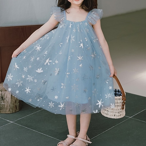 

Kids Little Girls' Dress Snowflake A Line Dress Daily Print Blue Above Knee Sleeveless Princess Sweet Dresses Summer Regular Fit 1pcs 3-10 Years