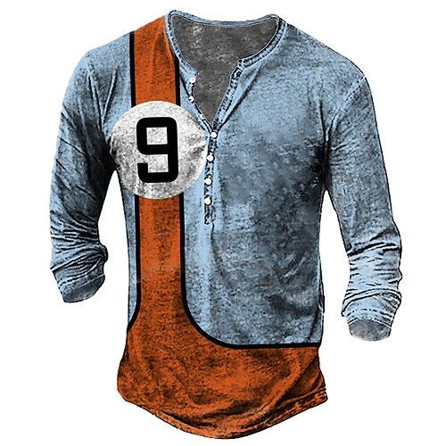 

Men's Henley Shirt T shirt Tee 3D Print Graphic Patterned Henley Street Casual Button-Down Print Long Sleeve Tops Basic Fashion Classic Comfortable Blue