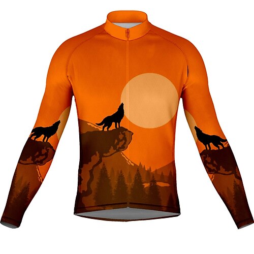 

21Grams Men's Cycling Jersey Long Sleeve Bike Top with 3 Rear Pockets Mountain Bike MTB Road Bike Cycling Breathable Quick Dry Moisture Wicking Reflective Strips Orange Wolf Polyester Spandex Sports