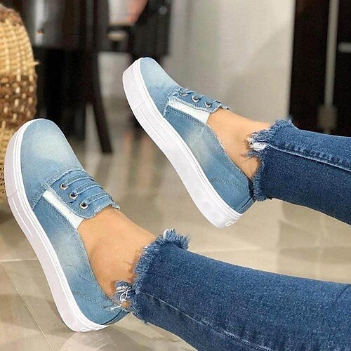 

Women's Slip-Ons Outdoor Daily Plus Size Slip-on Sneakers Summer Lace-up Flat Heel Round Toe Casual Minimalism Walking Shoes Canvas Loafer Solid Colored Dark Blue Light Blue Gray