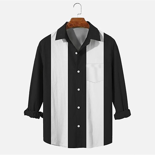 

Men's Bowling Shirt Camp Shirt Color Block Turndown Black / White Black / Gray Daily Holiday Long Sleeve Button-Down Clothing Apparel Vintage Color Block Hawaiian Comfortable / Spring