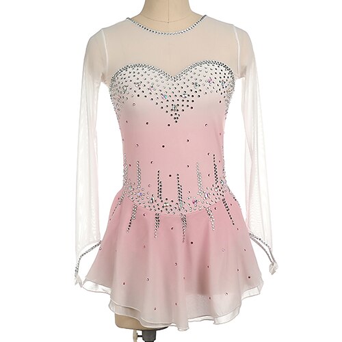 

Figure Skating Dress Women's Girls' Ice Skating Dress Rosy Pink Blue Thumbhole Open Back High Elasticity Training Competition Skating Wear Crystal / Rhinestone Long Sleeve Ice Skating Figure Skating