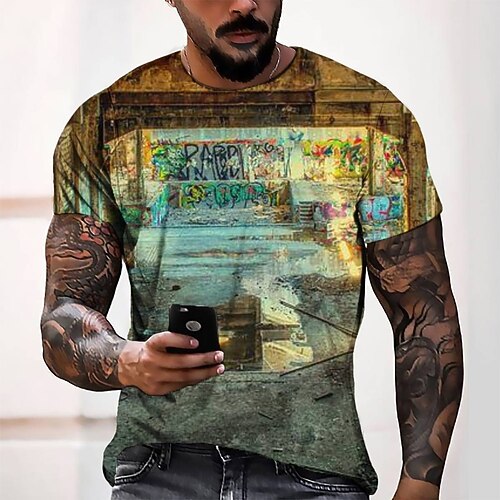 

Men's T shirt Tee Tee Graphic Round Neck Orange Short Sleeve 3D Print Casual Daily 3D Print Tops Fashion Cool Designer Comfortable / Summer / Summer