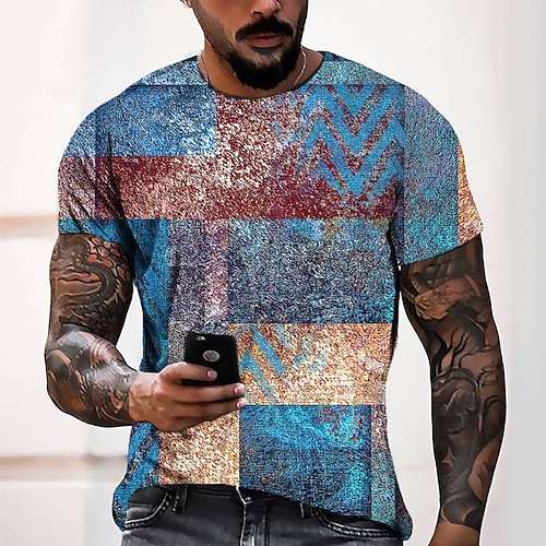 

Men's T shirt Tee Tee Graphic Round Neck Green Blue Yellow Orange Red Short Sleeve 3D Print Casual Daily 3D Print Tops Fashion Cool Designer Comfortable / Summer / Summer