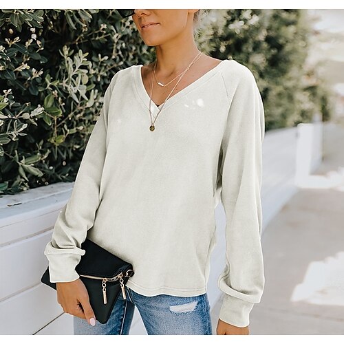 

Women's T shirt Tee Plain Casual Holiday Weekend T shirt Tee Long Sleeve Patchwork V Neck Basic Wine Khaki Beige S