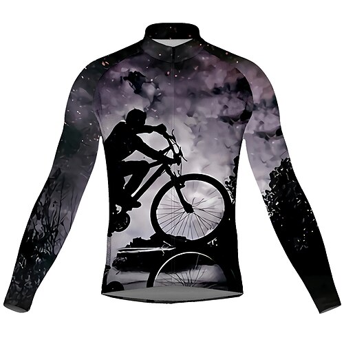 

21Grams Men's Cycling Jersey Long Sleeve Bike Top with 3 Rear Pockets Mountain Bike MTB Road Bike Cycling Breathable Quick Dry Moisture Wicking Reflective Strips Grey Graphic Polyester Spandex Sports
