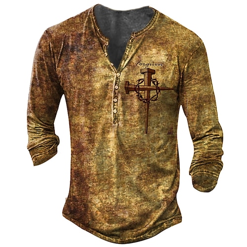 

Homens Camisa Henley Camiseta Camisetas Gráfico Cruz dos Templários Cruz Henley Verde Vermelho Marron Cinzento Impressão 3D Tamanho Grande Ao ar livre Diário Manga Longa Botão para baixo Imprimir