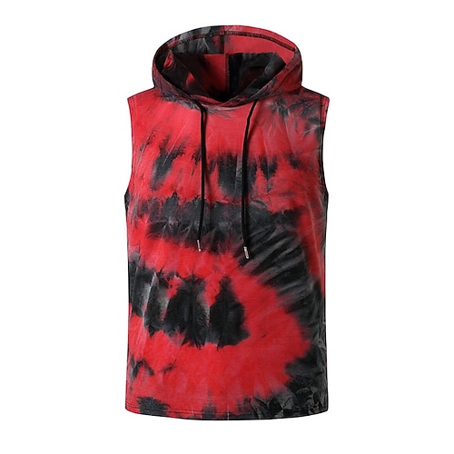 

Men's T shirt Tee 3D Print Graphic Patterned Tie Dye Hooded Casual Daily Drawstring Sleeveless Tops Lightweight Fashion Purple Red Brown / Summer / Summer