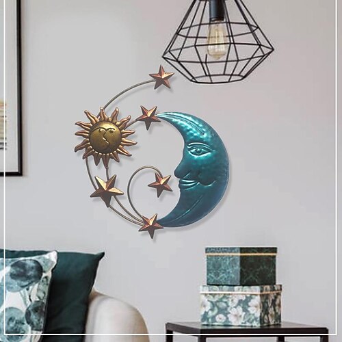 

Sun Moon Star Wrought Iron Wall Hanging Simple Art Pendant Living room study wall decorations