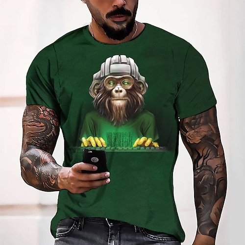 

Men's T shirt Tee Tee Graphic Round Neck Green Short Sleeve 3D Print Casual Daily 3D Print Tops Fashion Cool Designer Comfortable / Summer / Summer