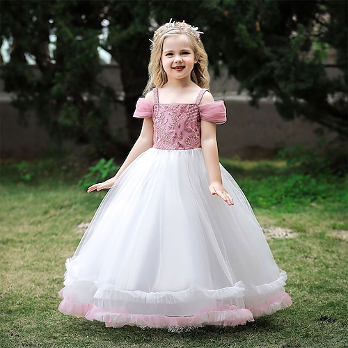 

Kids Little Girls' Dress Color Block A Line Dress Party School Green Pink Wine Asymmetrical Short Sleeve Elegant Princess Dresses Spring Summer Regular Fit 4-13 Years