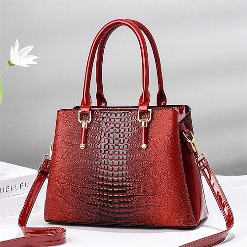 

Women's Top Handle Bag PU Leather Solid Color Crocodile Daily Office & Career Black Blue khaki Red