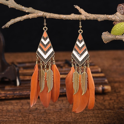 

1 Pair Hoop Earrings For Women's Wedding Daily Formal Feather Alloy Tassel Fringe Fashion