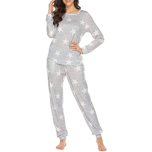 

Completi da donna da donna Star comfort home poliestere girocollo manica lunga pantalone autunno inverno marrone