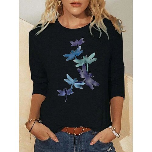 

Women's Blouse Basic Animal Basic Round Neck Regular Fall Green Blue Dark Gray Black