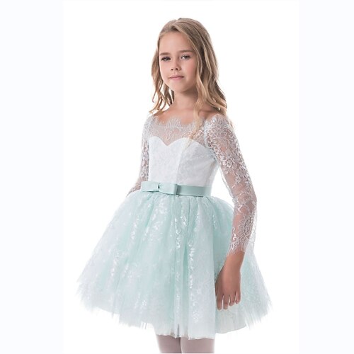 

vestido de menina para crianças de cor sólida uma linha vestido de festa desempenho verde assimétrico manga longa princesa vestidos doces outono inverno ajuste regular 3-10 anos