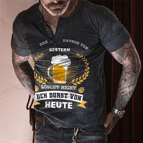 

Men's Henley Shirt Tee T shirt Tee 3D Print Graphic Beer Plus Size Henley Daily Sports Button-Down Print Short Sleeve Tops Designer Basic Casual Classic Black / Summer