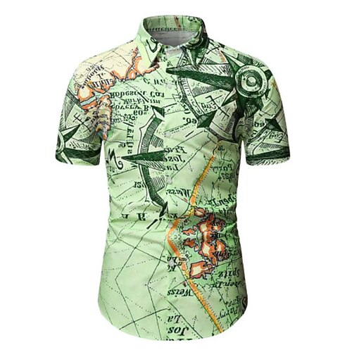 

Men's Shirt 3D Print Compass Turndown Street Casual Button-Down Print Short Sleeves Tops Designer Casual Vintage Retro Green / Summer