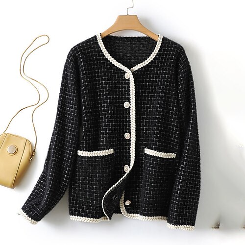 

Women's Casual Jacket Regular Pocket Button Print Coat White Black Stylish Casual Daily Street Style Street Daily Vacation Fall Winter Single Breasted V Neck Loose One-Size