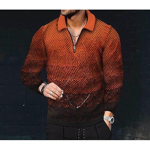 

Men's T shirt Tee Geometry Turndown Red / White Gray Red Short Sleeves 3D Print Casual Daily 3D Tops Casual / Summer / Summer