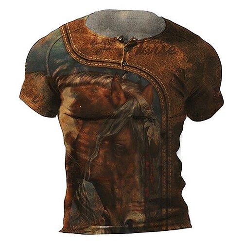 

Homens Camiseta Camisa Henley Camisetas Gráfico Henley Marron Impressão 3D Indian Tamanho Grande Ao ar livre Diário Manga Curta Botão para baixo Imprimir Roupa Básico Designer Casual Clássico / Verão