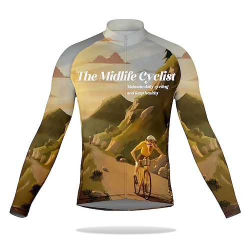 

21Grams Men's Cycling Jersey Long Sleeve Bike Top with 3 Rear Pockets Mountain Bike MTB Road Bike Cycling Breathable Quick Dry Moisture Wicking Reflective Strips Brown Graphic Polyester Spandex Sports