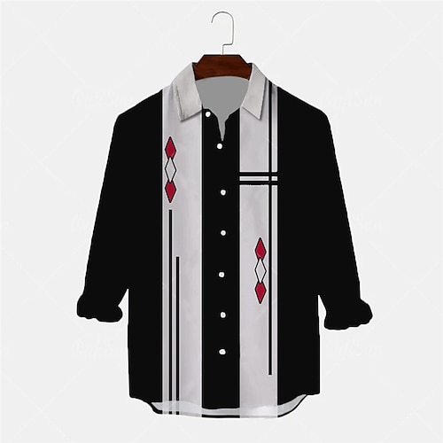 

Men's Shirt Geometry Turndown Black Long Sleeve 3D Print Outdoor Street Button-Down Print Tops Fashion Designer Casual Breathable