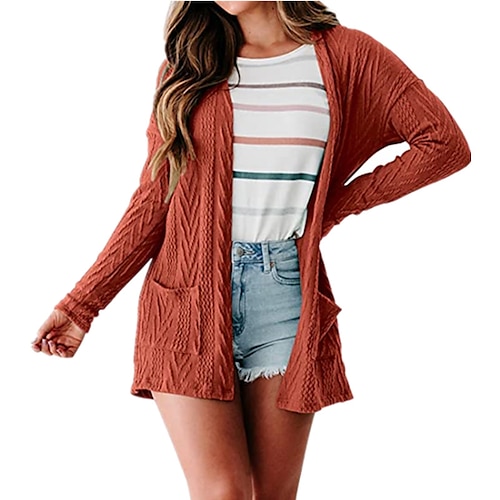 

Women's Cardigan Sweater Jumper Crochet Knit Pocket Knitted Solid Color Open Front Stylish Casual Outdoor Daily Winter Fall Brown Navy Blue S M L / Long Sleeve / Regular Fit / Going out